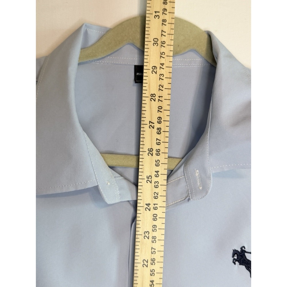 Manfinity Shirt Mens Mens Blue Long Sleeve Button Front Stretch Dress Casual - Picture 9 of 12